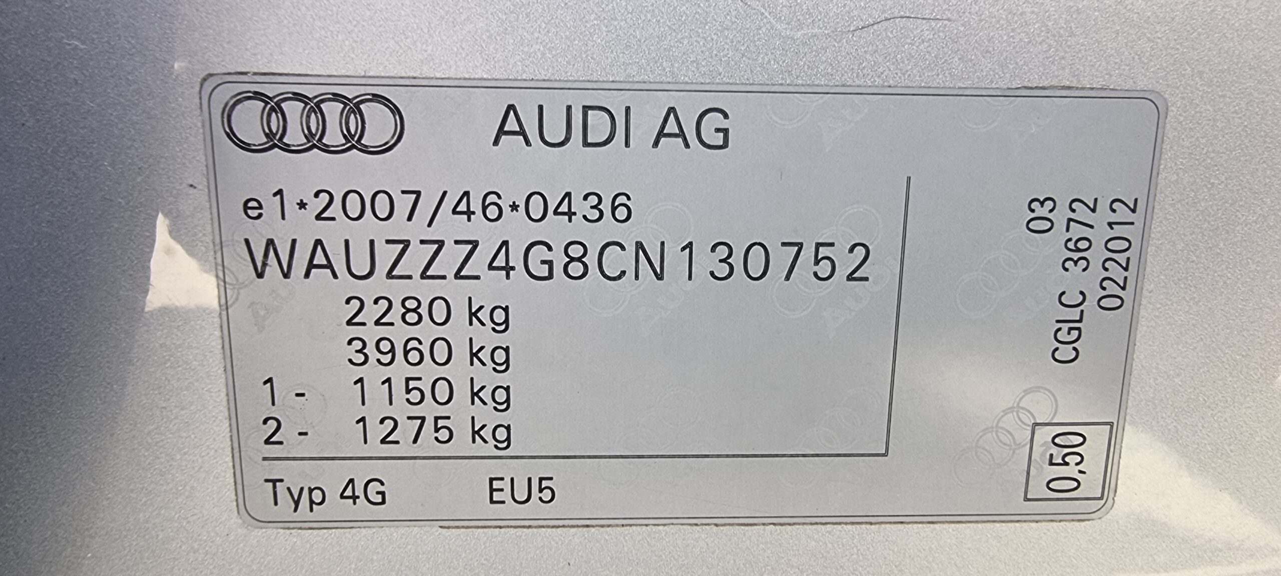 AUDI A6, 2.0 TDI, 177 CP, EURO 5, AN 2012